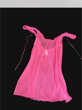 Hot Pink Polka Dot Sheer Mesh Babydoll